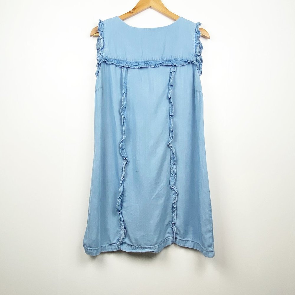 ZARA | Sleeveless Ruffle Chambray Dress | L